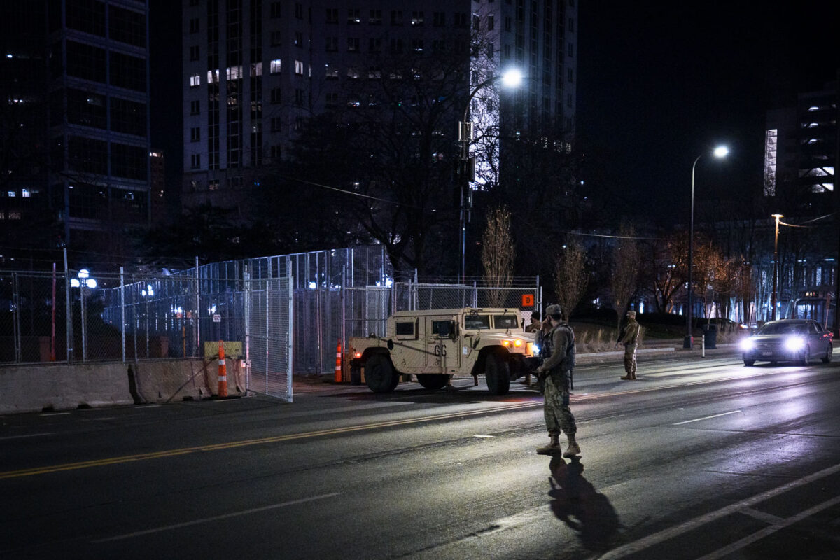 The Minnesota National Guard at the Hennepin County Government Center during the Derek Chauvin murder trial.