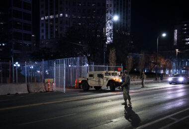 The Minnesota National Guard at the Hennepin County Government Center during the Derek Chauvin murder trial.