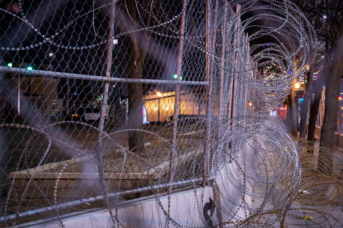 The Minneapolis Police 2nd precinct secured with razorwire during the Derek Chauvin murder trial.