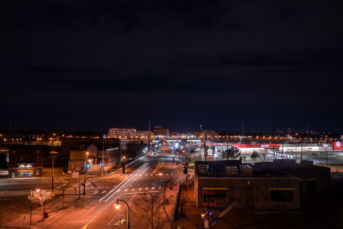 The Minneapolis police third precinct, Autozone, and Target on East Lake St on March 27, 2021.