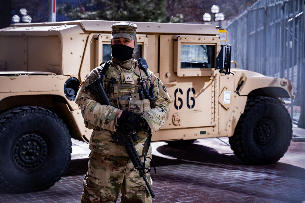 The Minnesota National Guard outside the Hennepin County Government Center.