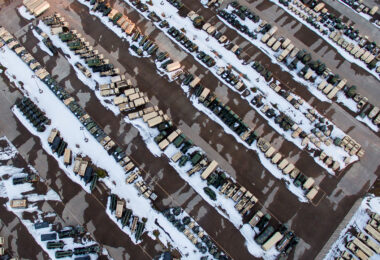 The Minnesota National Guard vehicles prior to deployment to Minneapolis over possible unrest during the Derek Chauvin Trial.