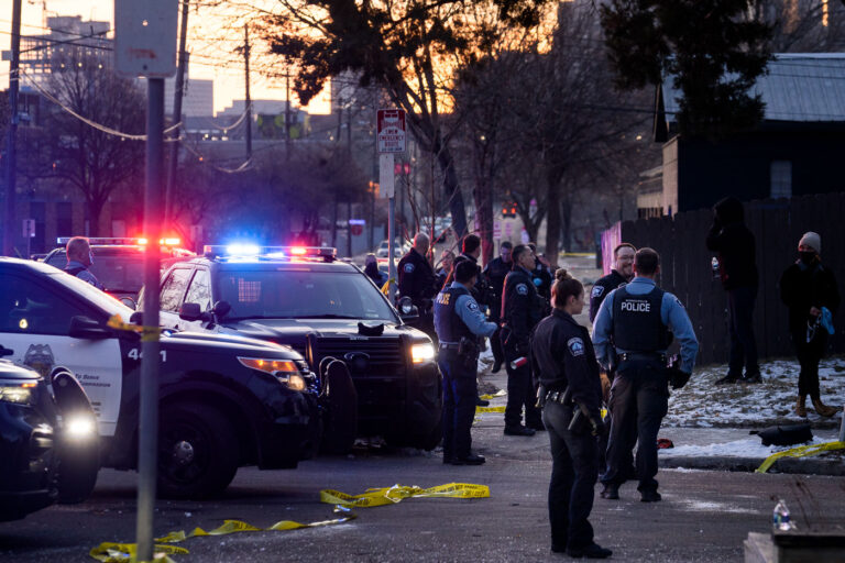 Police at Near North encampment clearing in Minneapolis 3 Minneapolis Police arrive to a crowd of camp protectors who were waiting after the City of Minneapolis had said they would clear the homeless encampment.