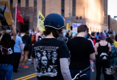 Protesters rally and march through Downtown Minneapolis on the day opening statements began in the Derek Chauvin murder trial. Chauvin is accused of murdering George Floyd on May 25th, 2020.