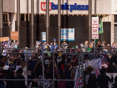 Protesters at Hennepin County Government Center during Chauvin Trial