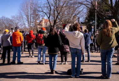 Protesters gather outside the mansion seeking justice and change for victims of police violence.