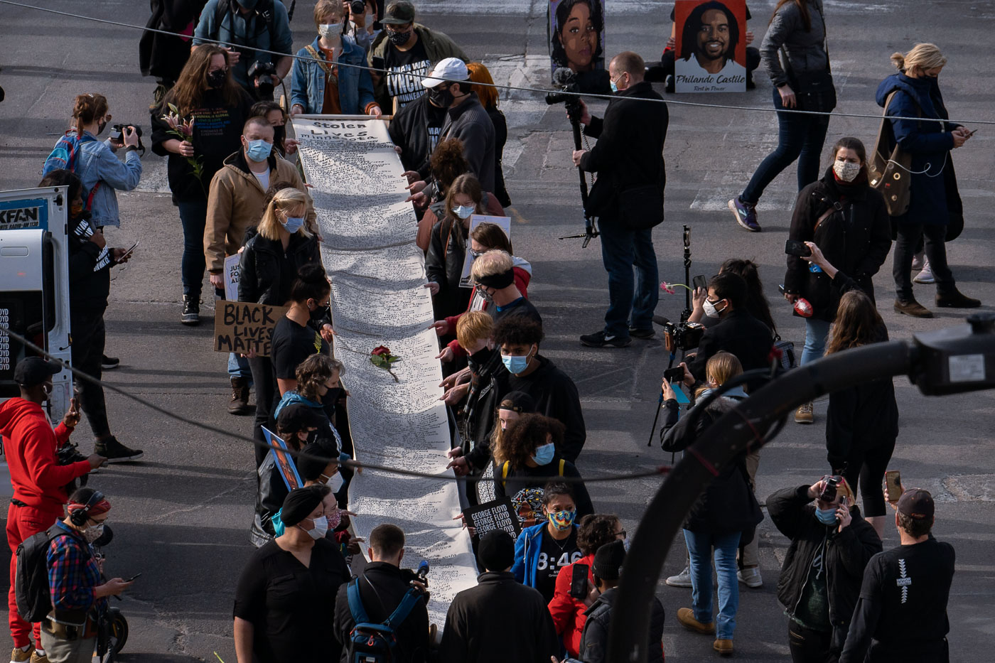 Protesters in downtown Minneapolis in March 2021