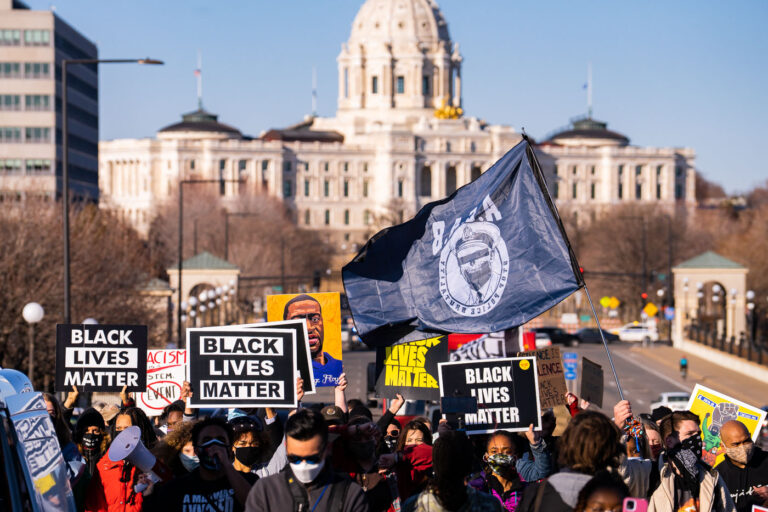Protesters march at Minnesota State Capitol March 2021 4 Protesters march near the Minnesota State Capitol demanding justice for George Floyd as well as all lives impacted by police brutality.