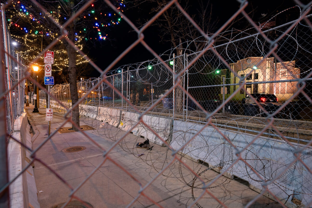 The Minneapolis Police 2nd precinct secured with razorwire during the Derek Chauvin murder trial.