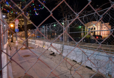 The Minneapolis Police 2nd precinct secured with razorwire during the Derek Chauvin murder trial.