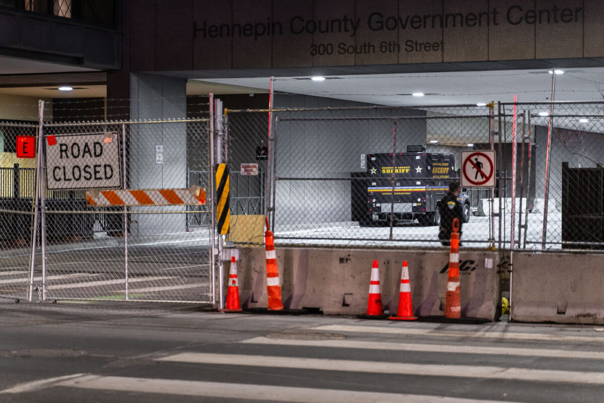 A Special Operations Sheriff's vehicle parked under the Hennepin County Government Center where Derek Chauvin is being tried for the murder of George Floyd.