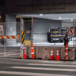 A Special Operations Sheriff's vehicle parked under the Hennepin County Government Center where Derek Chauvin is being tried for the murder of George Floyd.