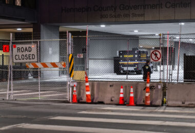 A Special Operations Sheriff's vehicle parked under the Hennepin County Government Center where Derek Chauvin is being tried for the murder of George Floyd.
