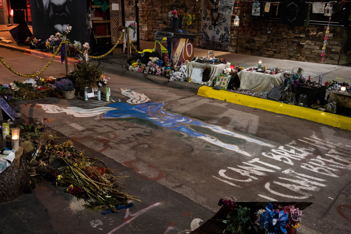 The George Floyd memorial outside of Cup Foods in South Minneapolis. This is the location where George Floyd died.