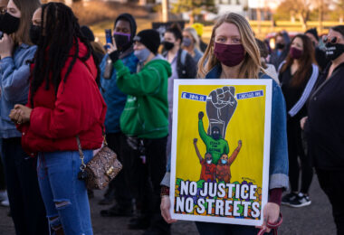 Protesters march demanding justice for George Floyd and all those who are victims of police violence.