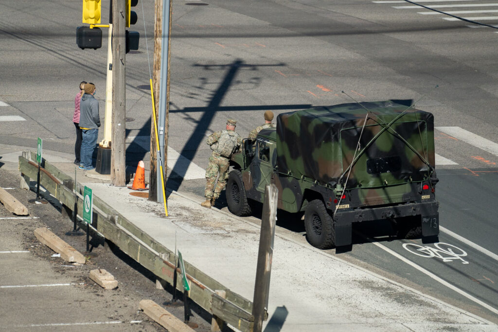National Guardsmen stationed in the North Loop during the Derek Chauvin murder trial.