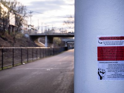 Abolition is a Practice poster on Minneapolis Greenway
