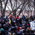 Protesters outside the Brooklyn Center Police Department after Daunte Wright was killed on April 11th, 2021. Former Brooklyn Center Police Department Kim Potter will stand trial on November 30th, 2021.