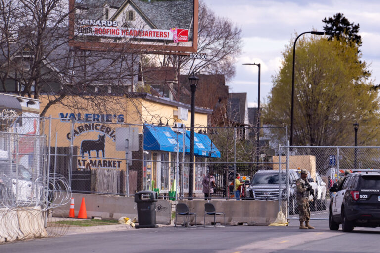 Armed military at Minneapolis police station 2 The National Guard outside a heavily fortified Minneapolis Police Fifth Precinct in South Minneapolis.