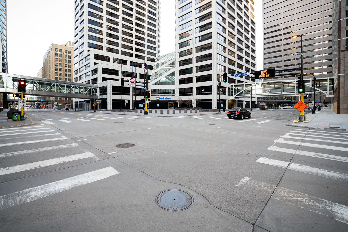 Black boards on US Bank Plaza windows