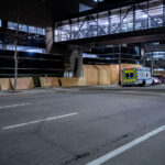 Boards going up at the Hennepin County Medical Center.