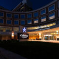 Boards installed on the Children's Minnesota Hospital in South Minneapolis in preparation for possible unrest during the Derek Chauvin murder trial.