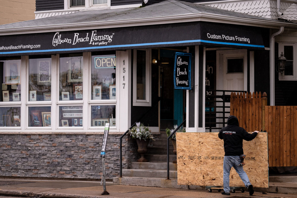 Boards going up on storefronts during the Derek Chauvin murder trial and unrest over the police killing of Daunte Wright in Brooklyn Center.