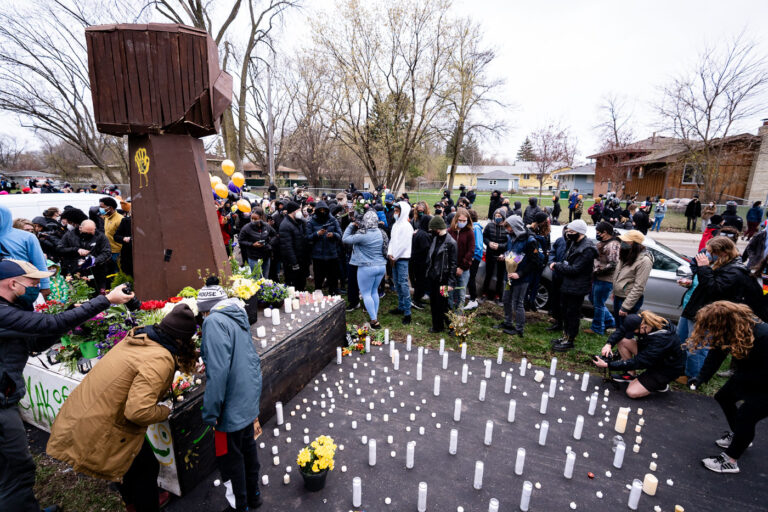 Daunte Wright memorial growing 3 People gather at the site of Daunte Wrights death in Brooklyn Center.