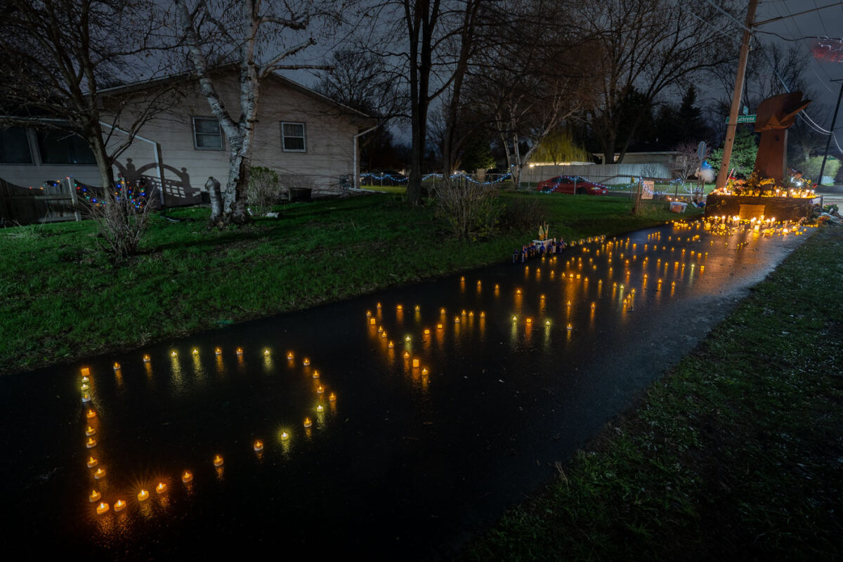 Candles at the Daunte Wright Memorial on April 14, 2021.