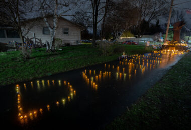 Candles at the Daunte Wright Memorial on April 14, 2021.