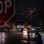 Daunte Wright protesters and fireworks 3 Protesters gather at the Brooklyn Center Police Department after 20-year old Daunte Wright was shot and killed by a Brooklyn Center Police on April 11th, 2020.