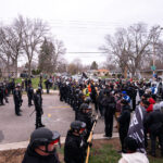 Daunte Wright protesters and riot police 2 The community gathering in Brooklyn Center after the Brooklyn Center Police shot and killed Daunte Wright.