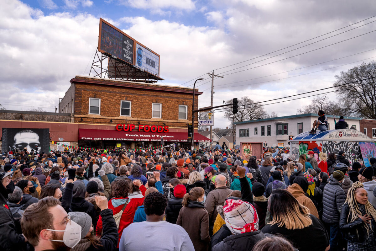 The community gathers at George Floyd Square after Chauvin is found guilty of murder.