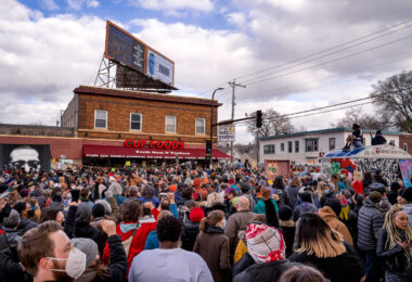 The community gathers at George Floyd Square after Chauvin is found guilty of murder.
