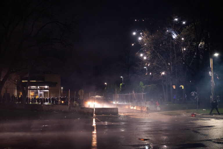 Fireworks and flash bangs in Brooklyn Center 4 Protesters gather at the Brooklyn Center Police Department after 20-year old Daunte Wright was shot and killed by a Brooklyn Center Police on April 11th, 2020.