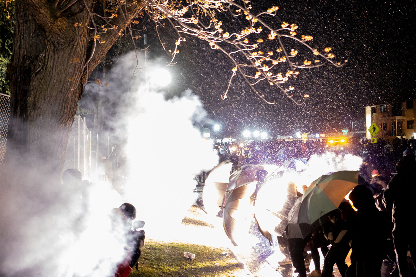 Flashbangs explode in front of Daunte Wright protesters