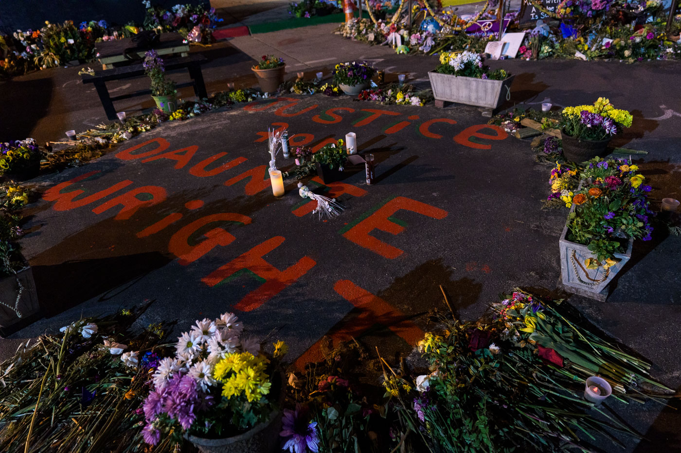 Flowers at Daunte Wright Memorial in Minneapolis