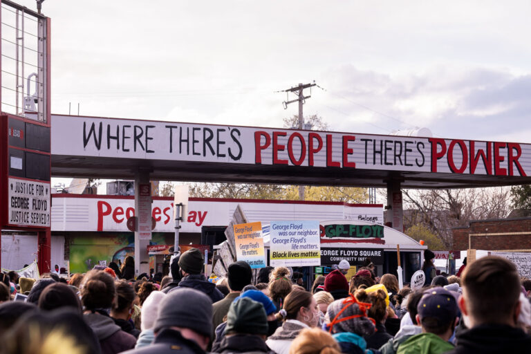 George Floyd Square after Derek Chauvin verdict 4 Crowds at George Floyd Square following a guilty verdict in the Derek Chauvin murder trial.