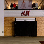 The H&M Store at Hennepin Ave in Minneapolis boarded up over possible unrest over the Derek Chauvin murder trial.