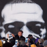Jesse Jackson speaks to the crowd gathered at George Floyd Square in South Minneapolis. The Square has been a place of protest since the May 2020 killing of George Floyd by the Minneapolis police.