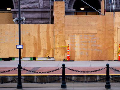 Minneapolis City Hall Boarded Up during Chauvin Trial
