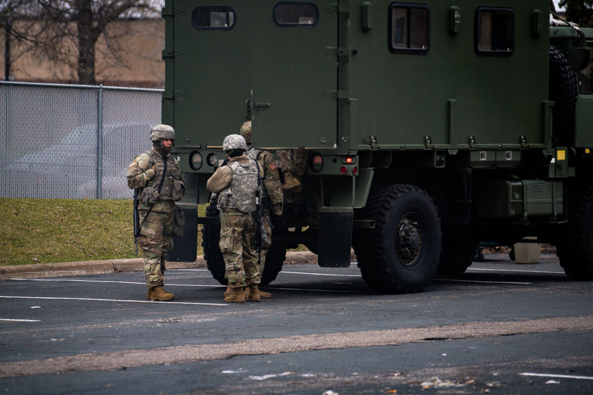 The National Guard outside the Brooklyn Center Police Department.