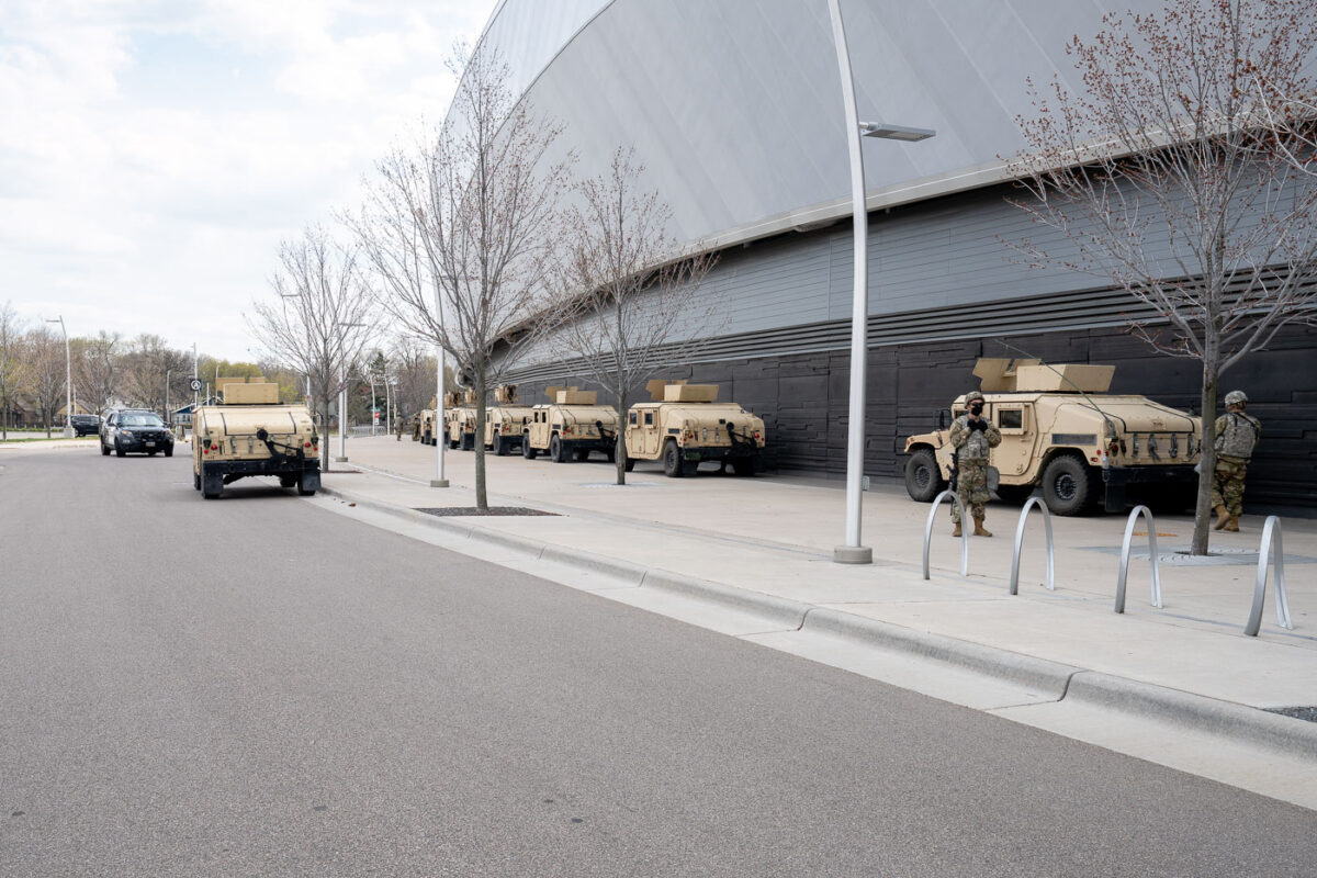 The National Guard guarding Allianz Field in St. Paul. The National Guard has been deployed as part of "Operation Safety Net" during the Derek Chauvin murder trial.