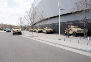 The National Guard guarding Allianz Field in St. Paul. The National Guard has been deployed as part of "Operation Safety Net" during the Derek Chauvin murder trial.