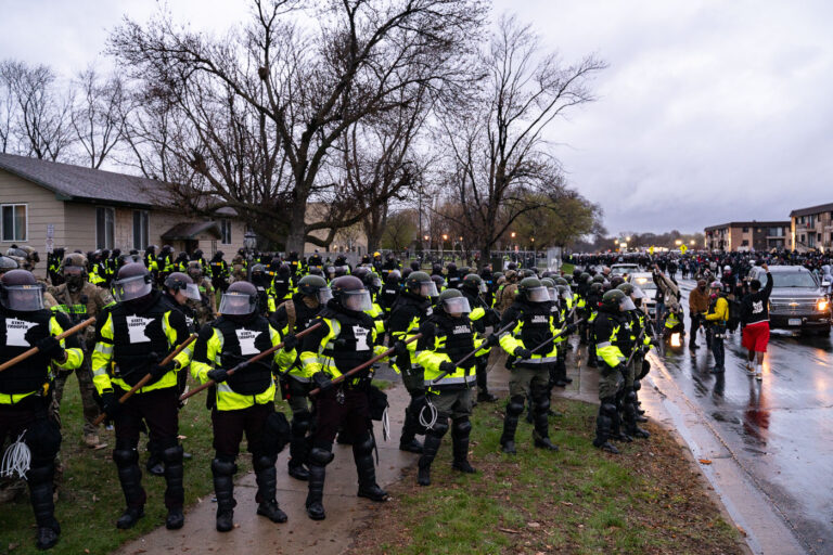 Minnesota State Patrol push out protesters 2 Minnesota State Patrol near the Brooklyn Center Police Department after Daunte Wright was shot and killed by Brooklyn Center Police officer Kim Potter.