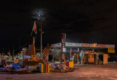 George Floyd Square on the evening after the Derek Chauvin murder case was handed over to the jury. This 4 block area has been community controlled since George Floyd's May 25th, 2020 murder.