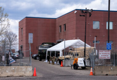The National Guard at the fortified St. Paul Police Western District station.