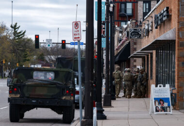 The National Guard standing on the streets of North Minneapolis after Brooklyn Center Police Officer Kim Potter shot and killed 20 year old Daunte Wright.