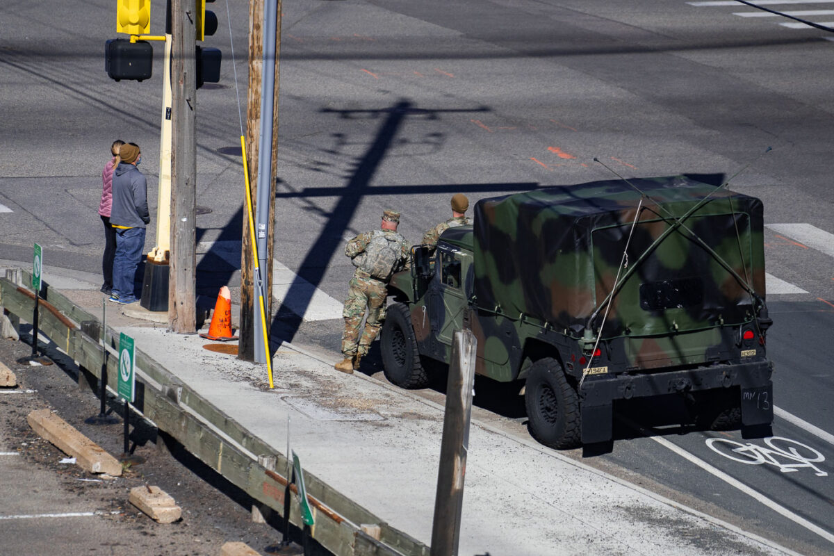 National Guardsmen stationed in the North Loop during the Derek Chauvin murder trial.