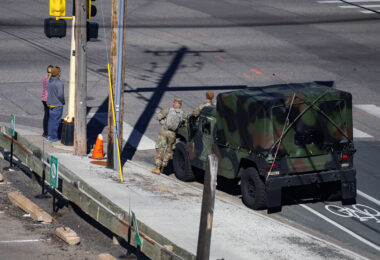National Guardsmen stationed in the North Loop during the Derek Chauvin murder trial.